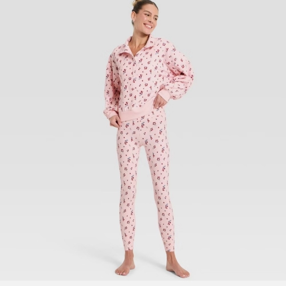 all in motion Pink Floral Pullover Sweatshirt, Longline Bra Top, & Leggings Set